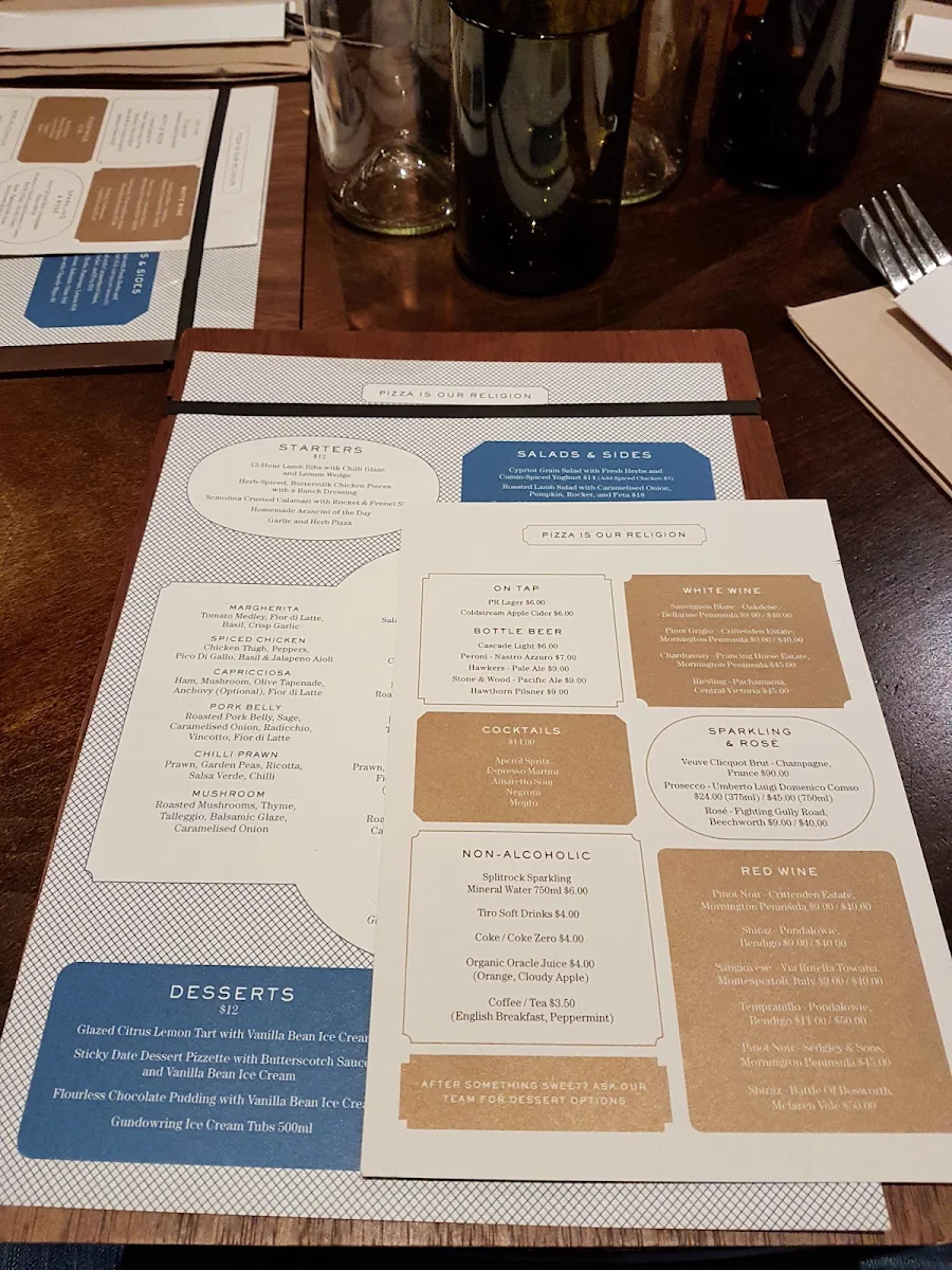 Menu, Pizza Religion Malvern