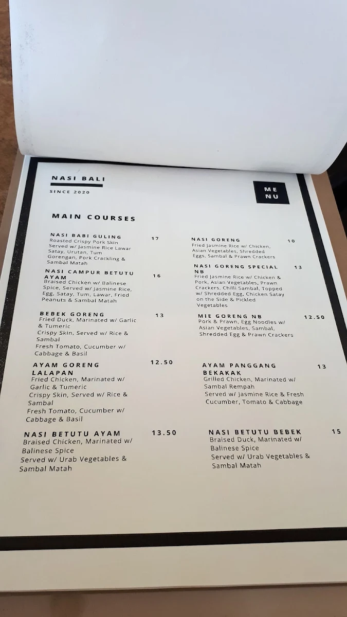 Menu, Warung Nasi Bali
