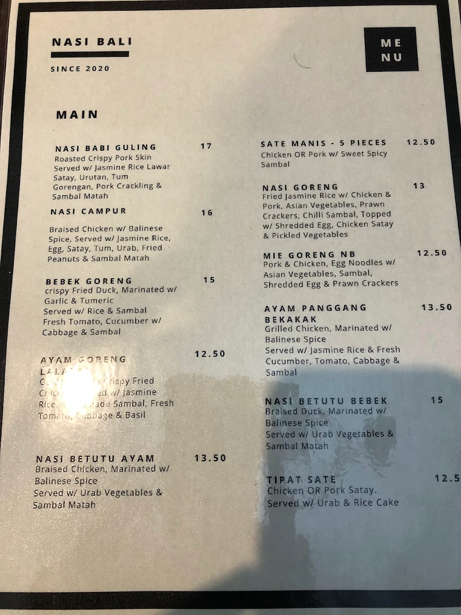 Menu, Warung Nasi Bali