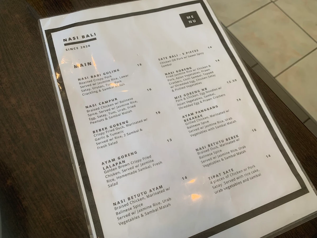 Menu, Warung Nasi Bali