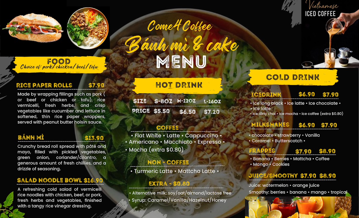 Menu, Come4Coffee, Bánh Mì & Cake