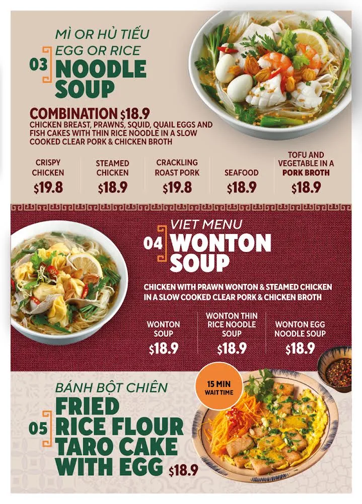 Menu, Viet Menu Marion