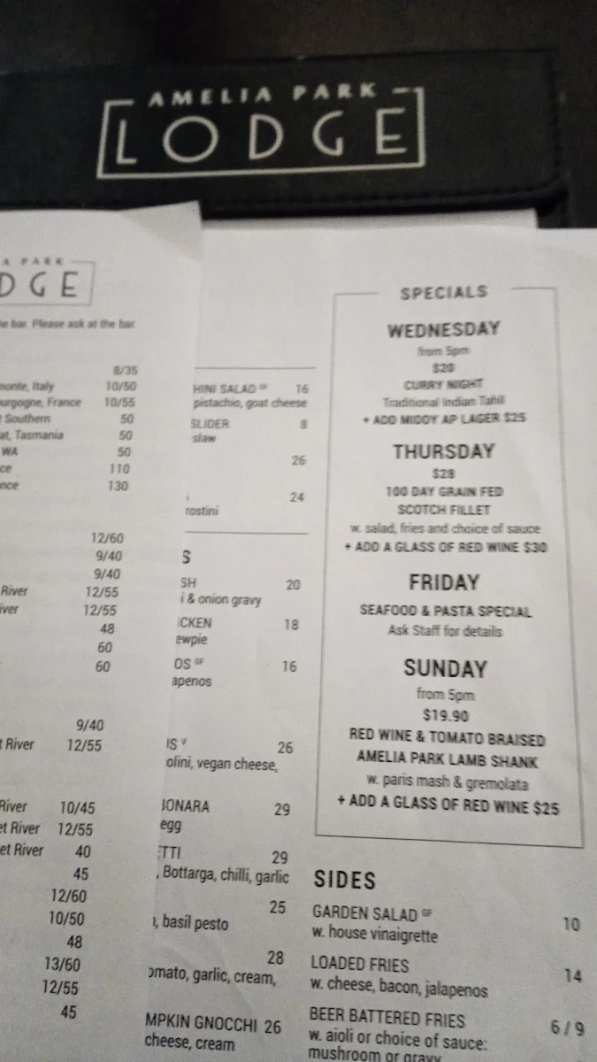 Menu, Amelia Park Lodge