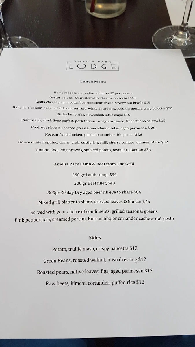 Menu, Amelia Park Lodge