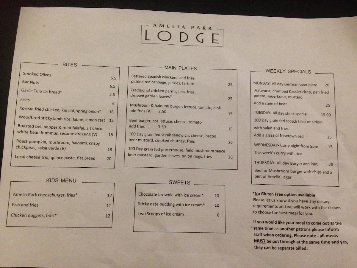 Menu, Amelia Park Lodge
