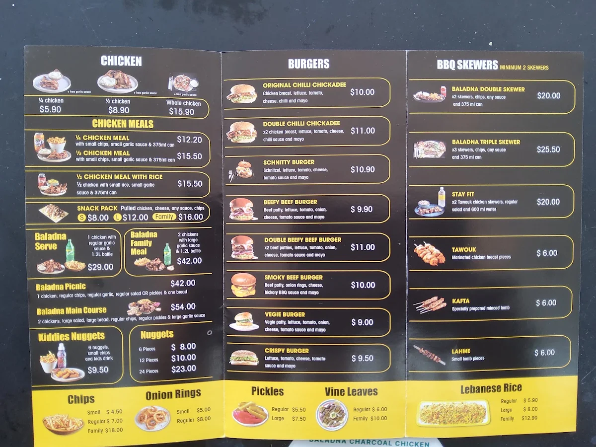 Menu, Baladna Charcoal Chicken