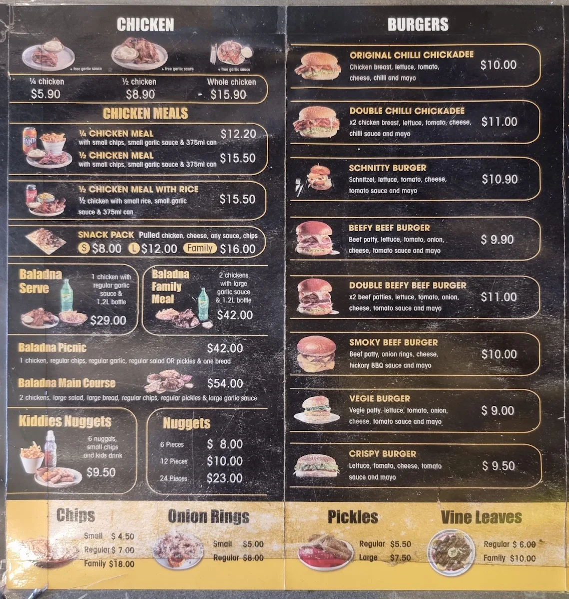 Menu, Baladna Charcoal Chicken