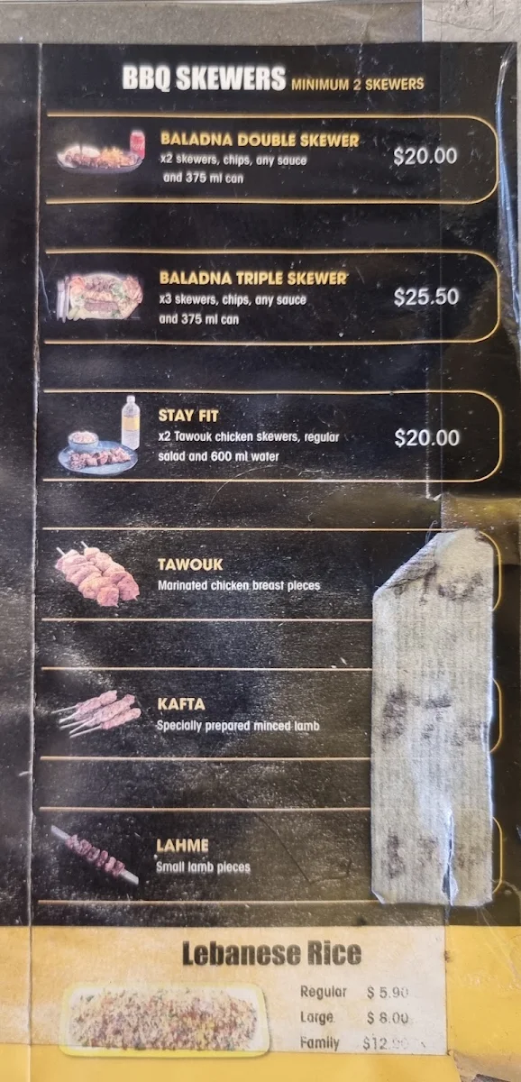 Menu, Baladna Charcoal Chicken