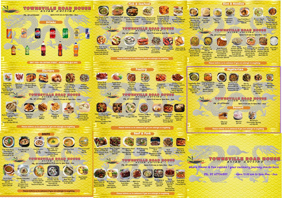 Menu, Asian Restaurant Townsville Road House