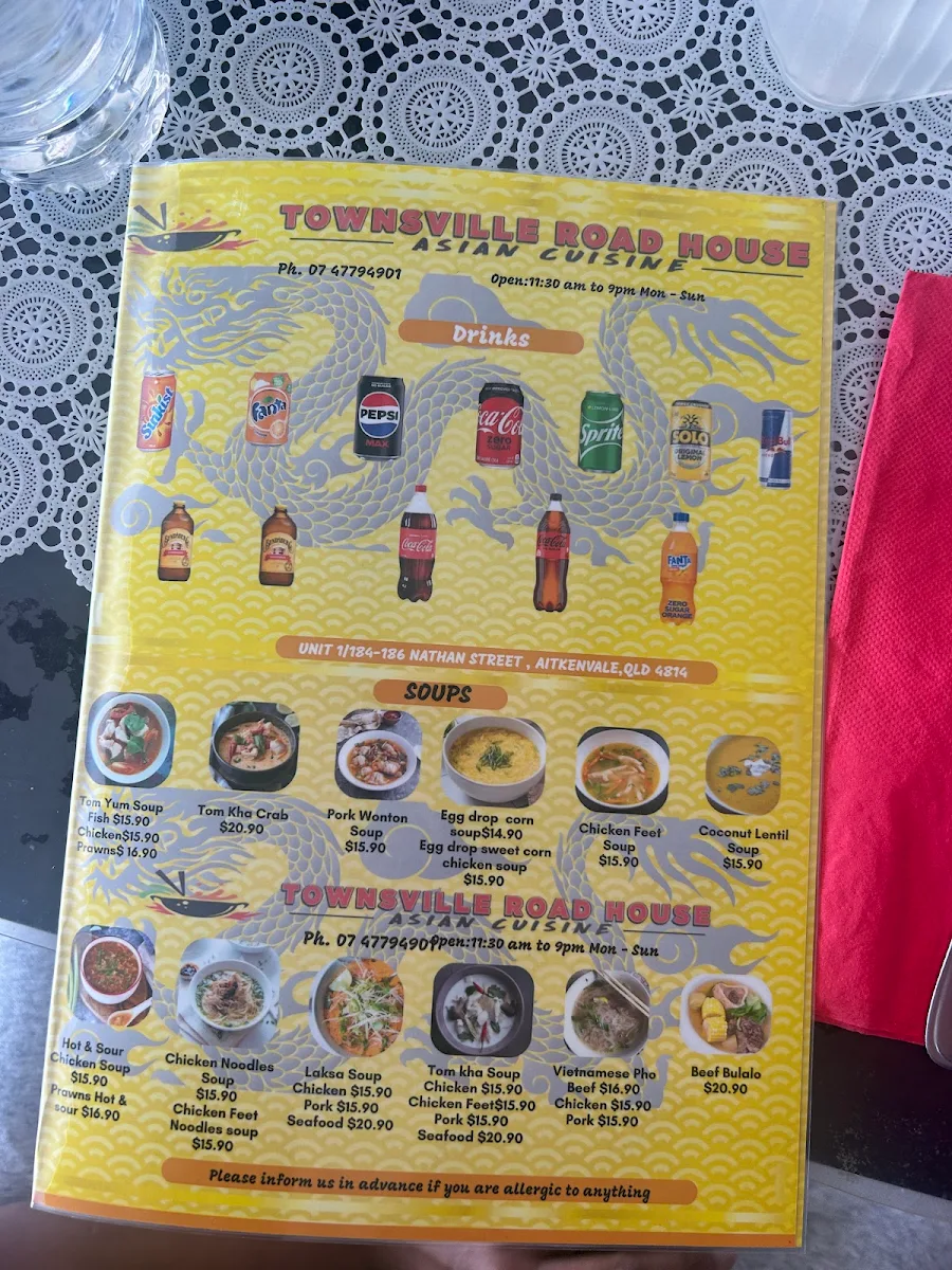 Menu, Asian Restaurant Townsville Road House