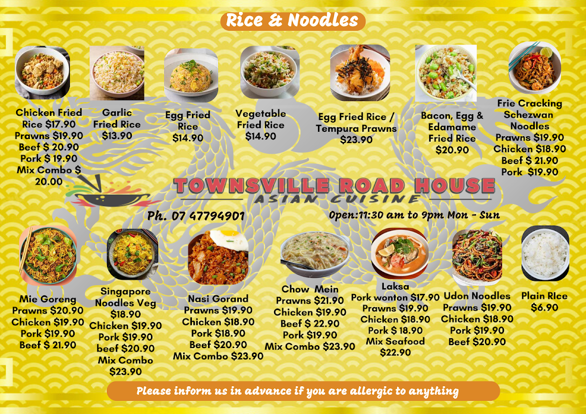 Menu, Asian Restaurant Townsville Road House