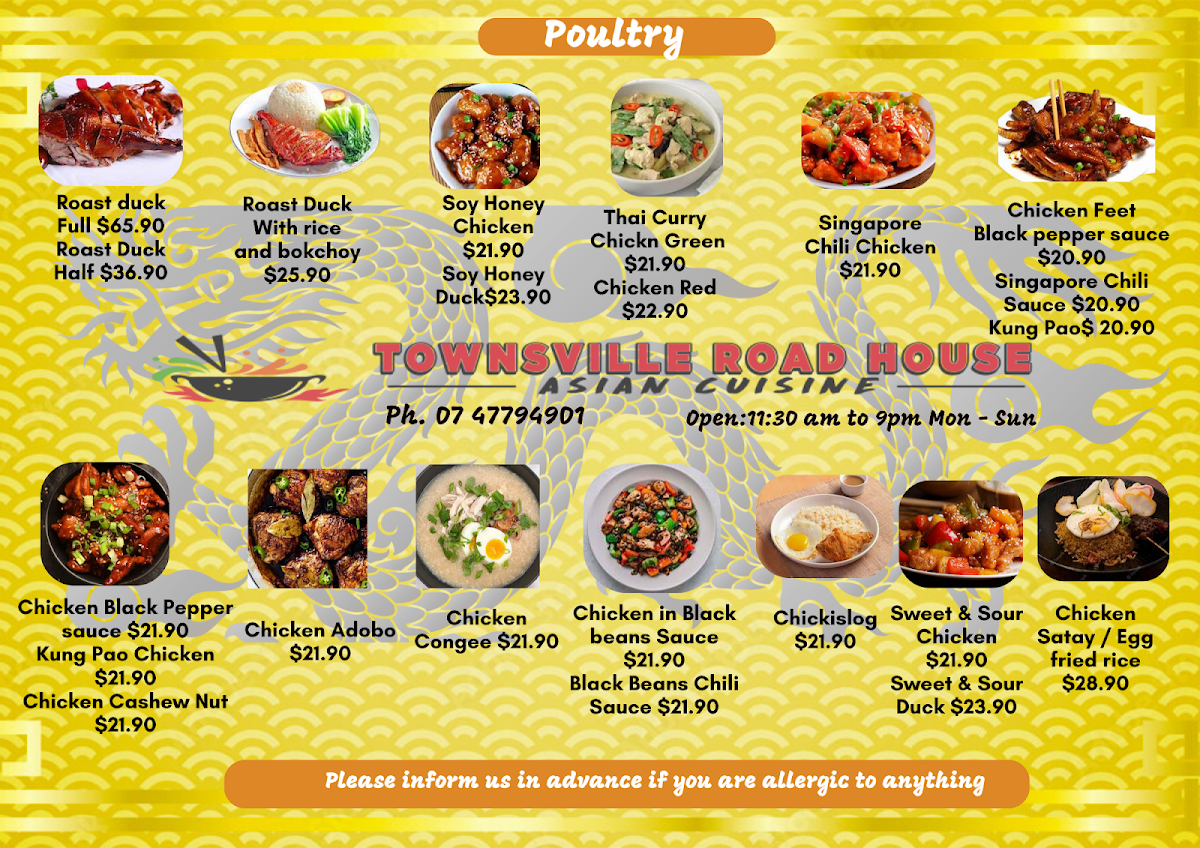 Menu, Asian Restaurant Townsville Road House
