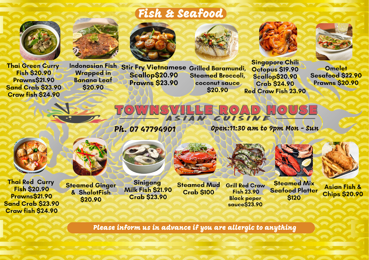 Menu, Asian Restaurant Townsville Road House