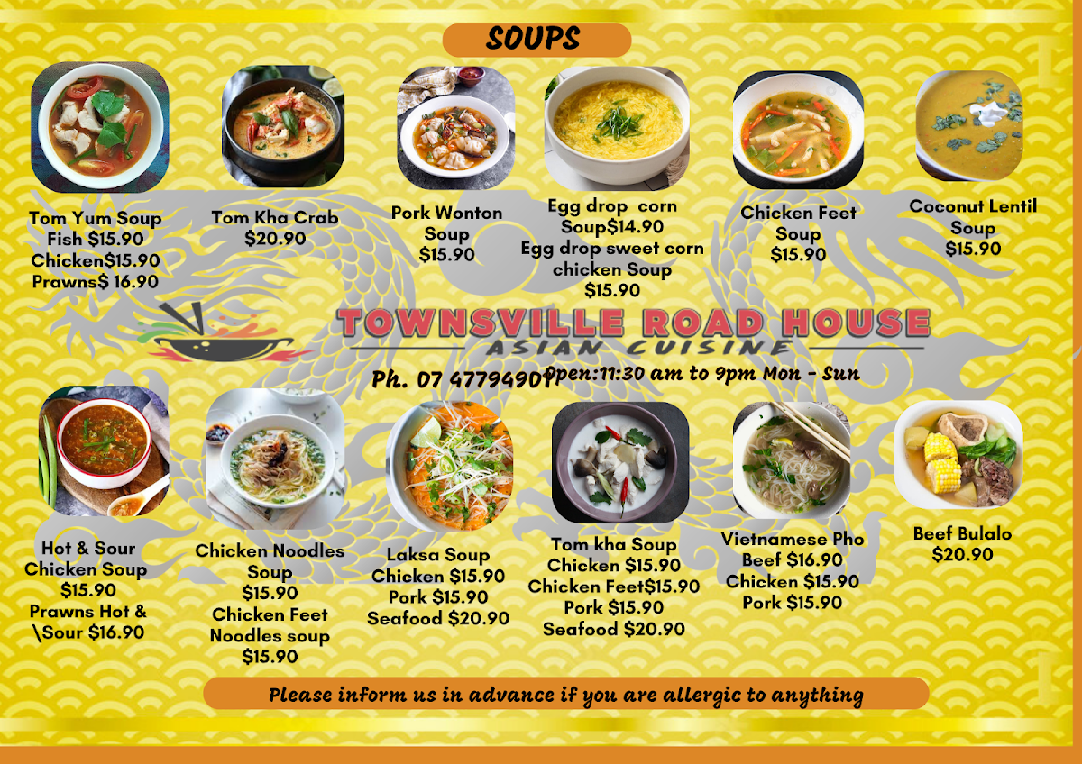 Menu, Asian Restaurant Townsville Road House