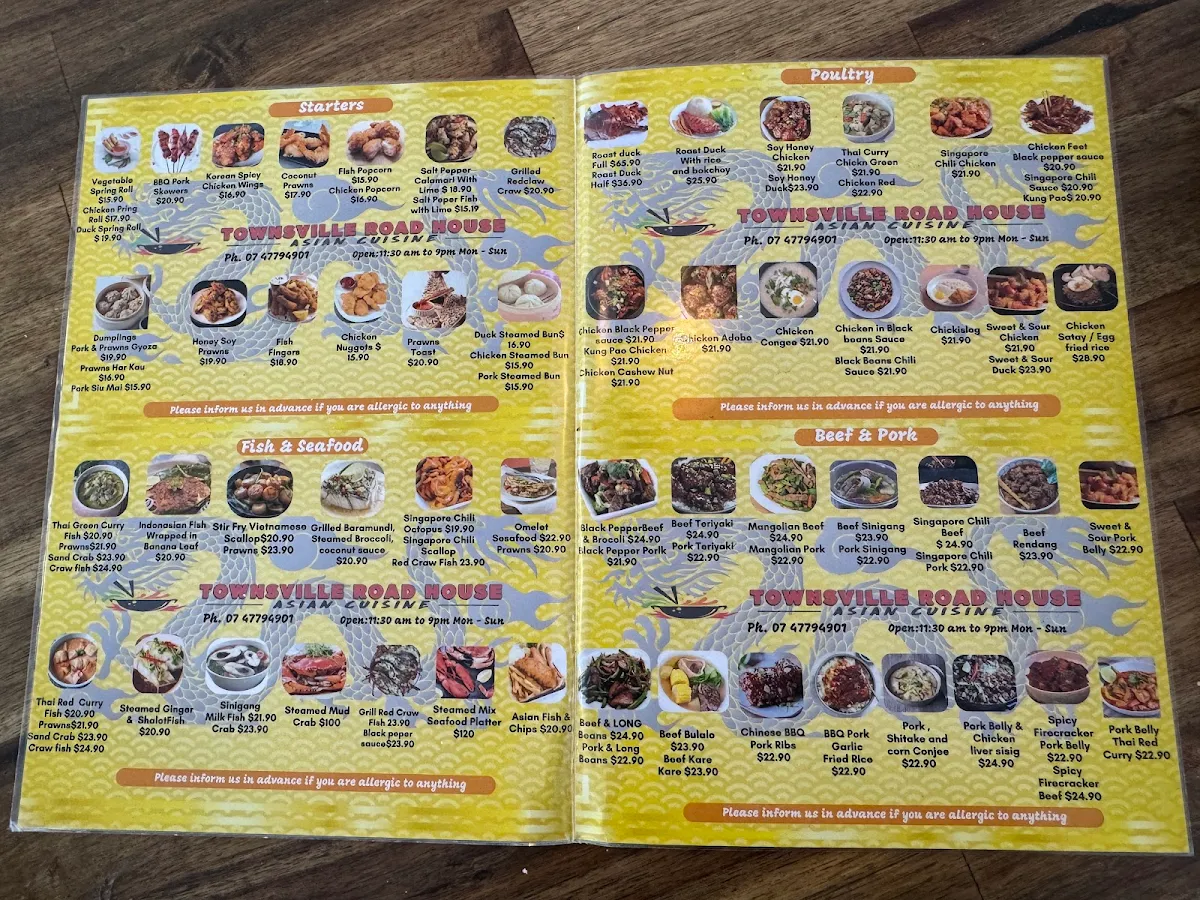 Menu, Asian Restaurant Townsville Road House