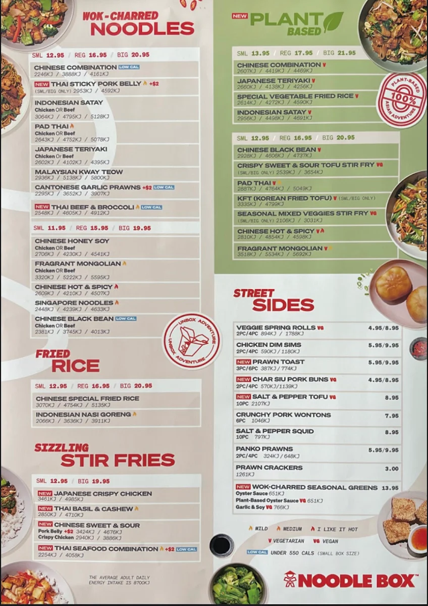 Menu, Noodle Box Chirnside Park