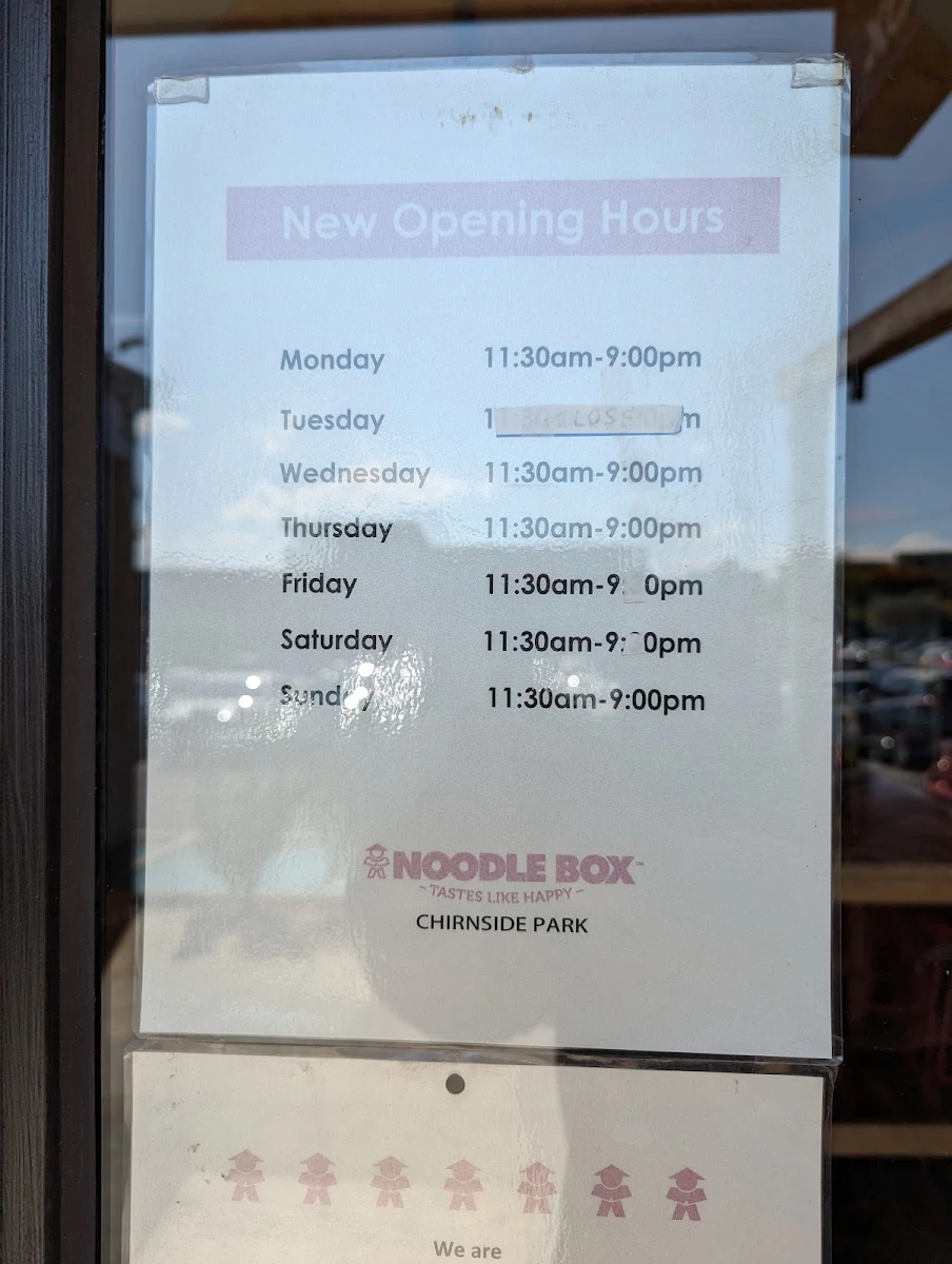 Menu, Noodle Box Chirnside Park