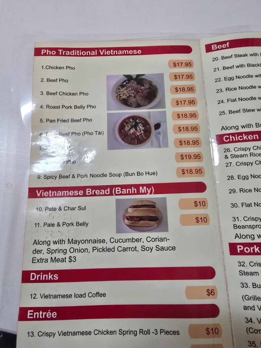 Menu, Little HaNoi Asian Cuisine