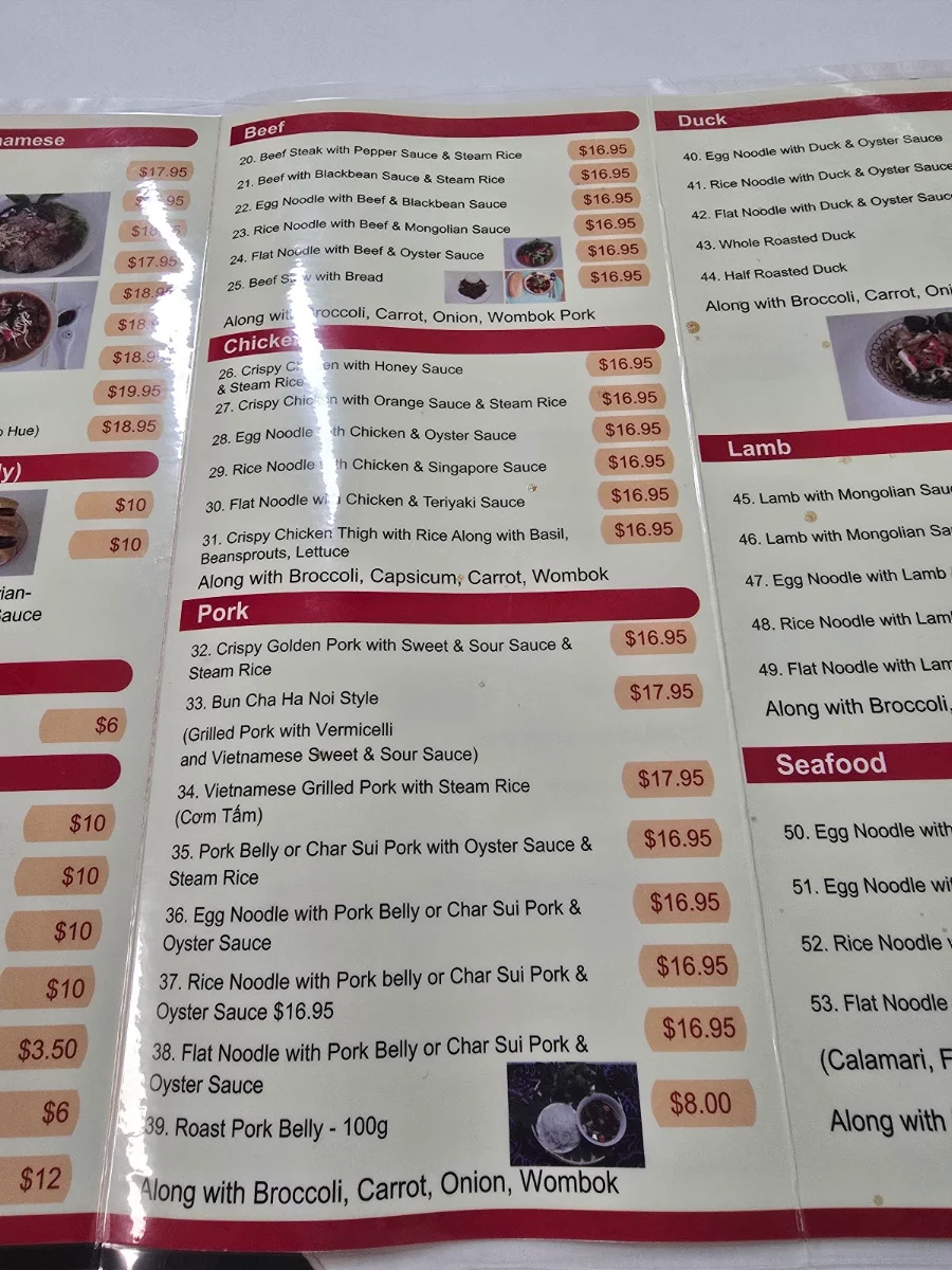 Menu, Little HaNoi Asian Cuisine