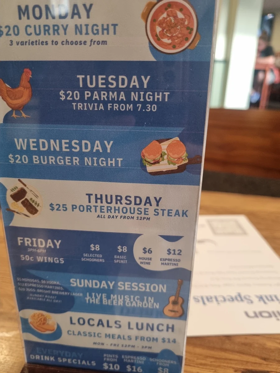 Menu, Union Hotel