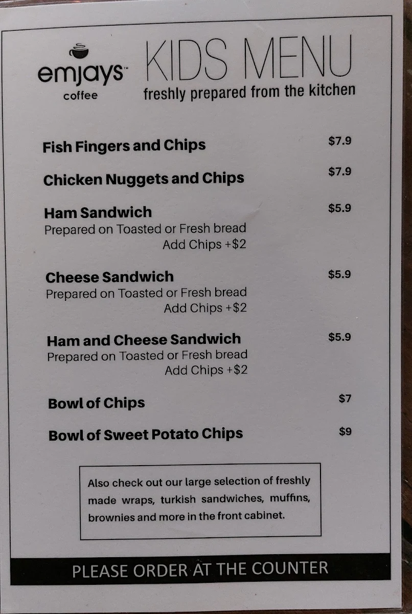 Menu, Emjays Coffee