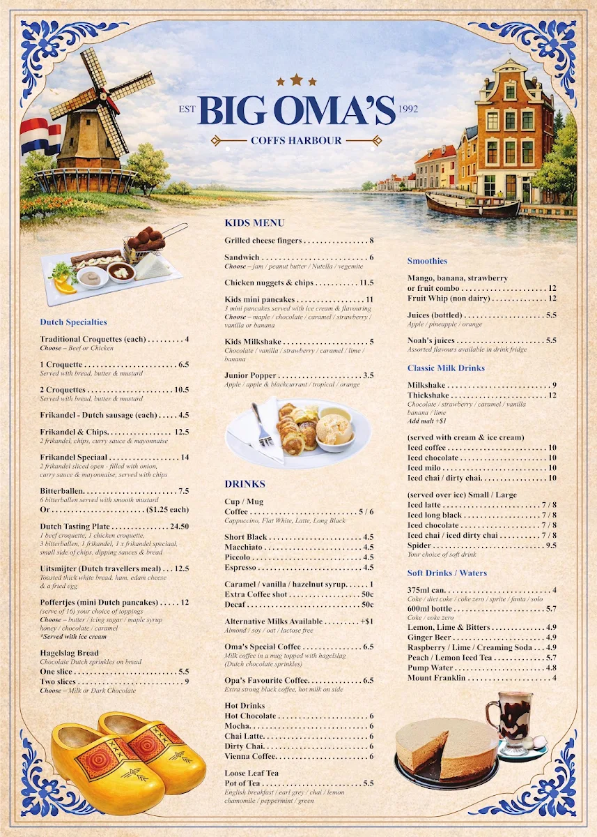 Menu, Big Oma’s Coffee House