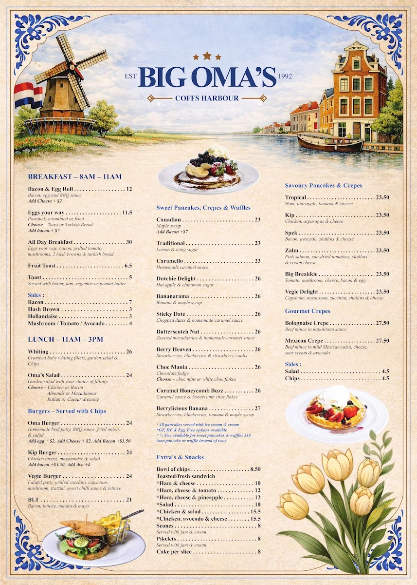 Menu, Big Oma’s Coffee House
