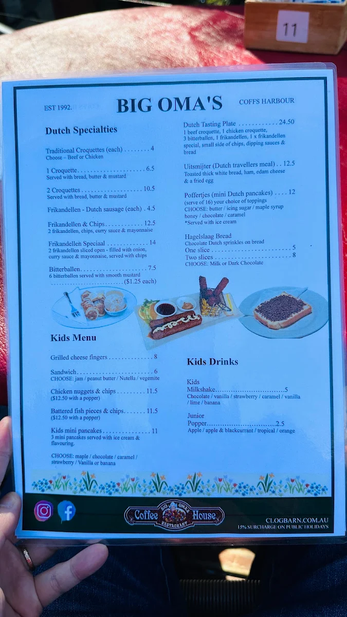 Menu, Big Oma’s Coffee House
