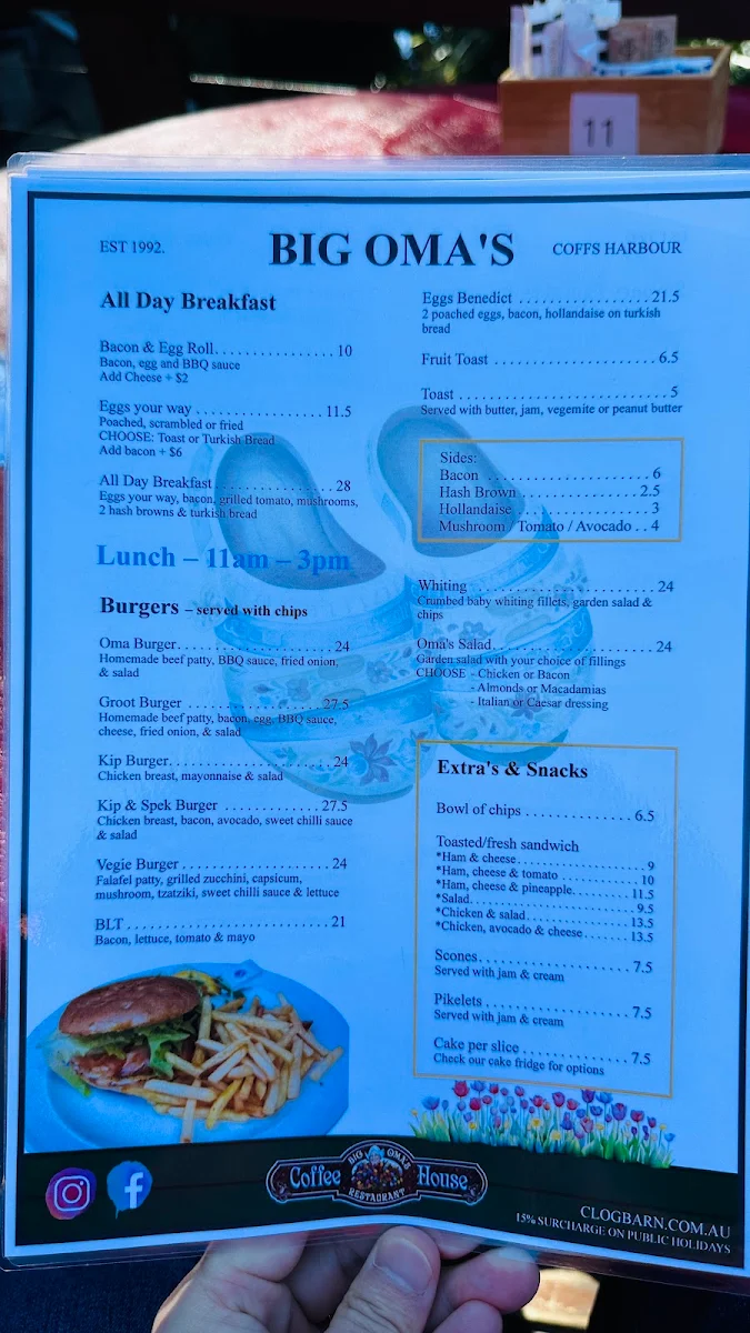Menu, Big Oma’s Coffee House