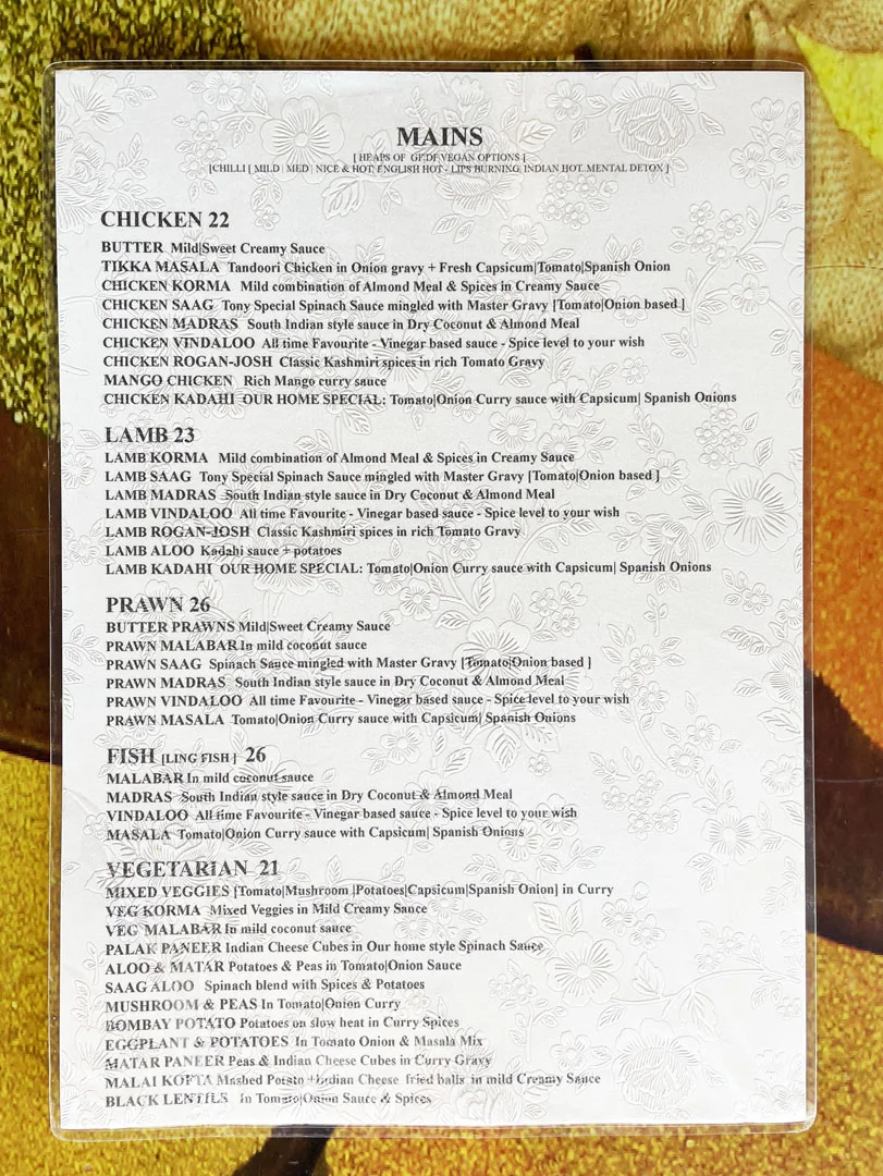 Menu, The Indian Joint