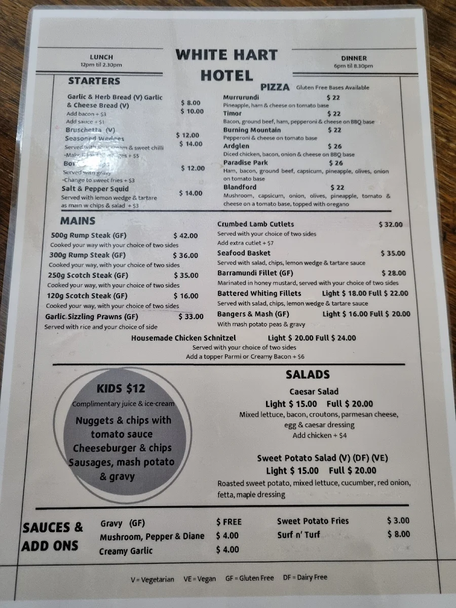 Menu, White Hart Hotel