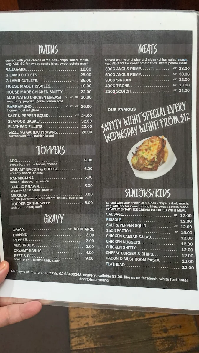 Menu, White Hart Hotel