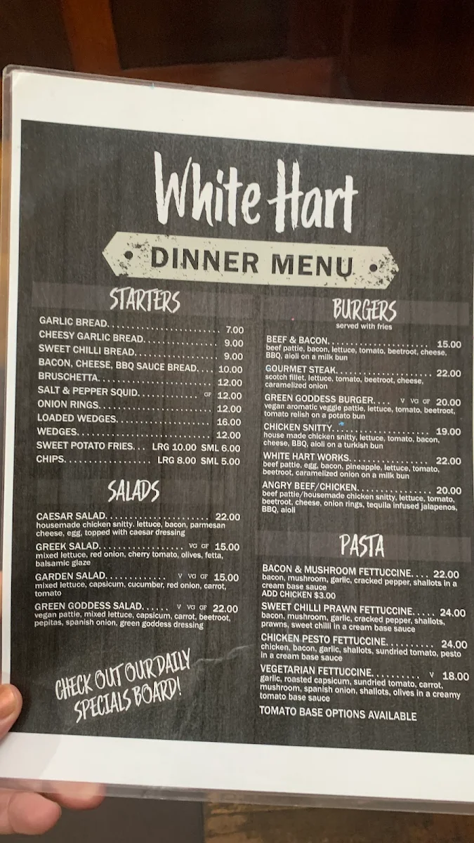 Menu, White Hart Hotel