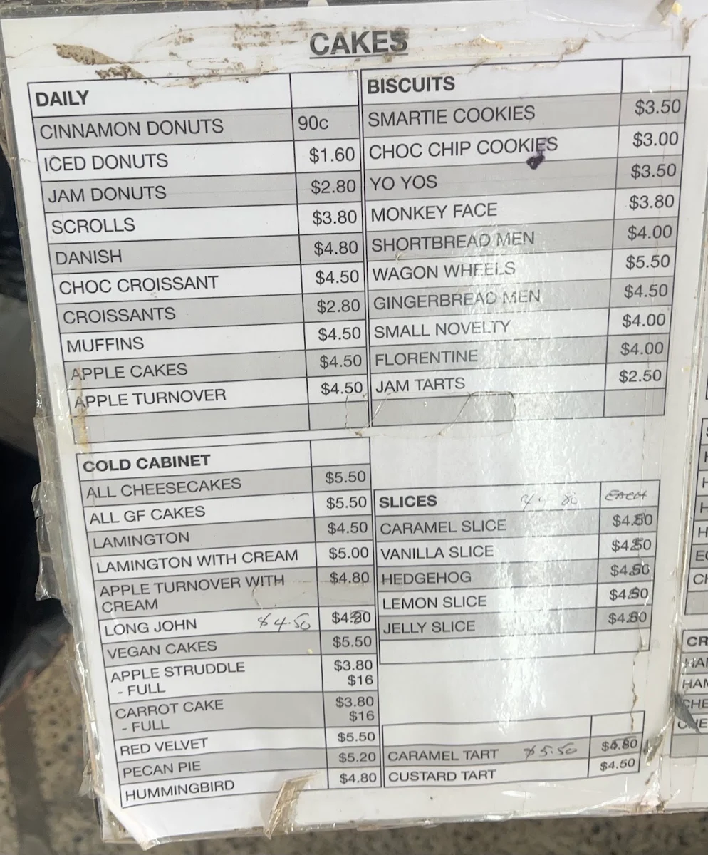 Menu, The Warburton Bakery