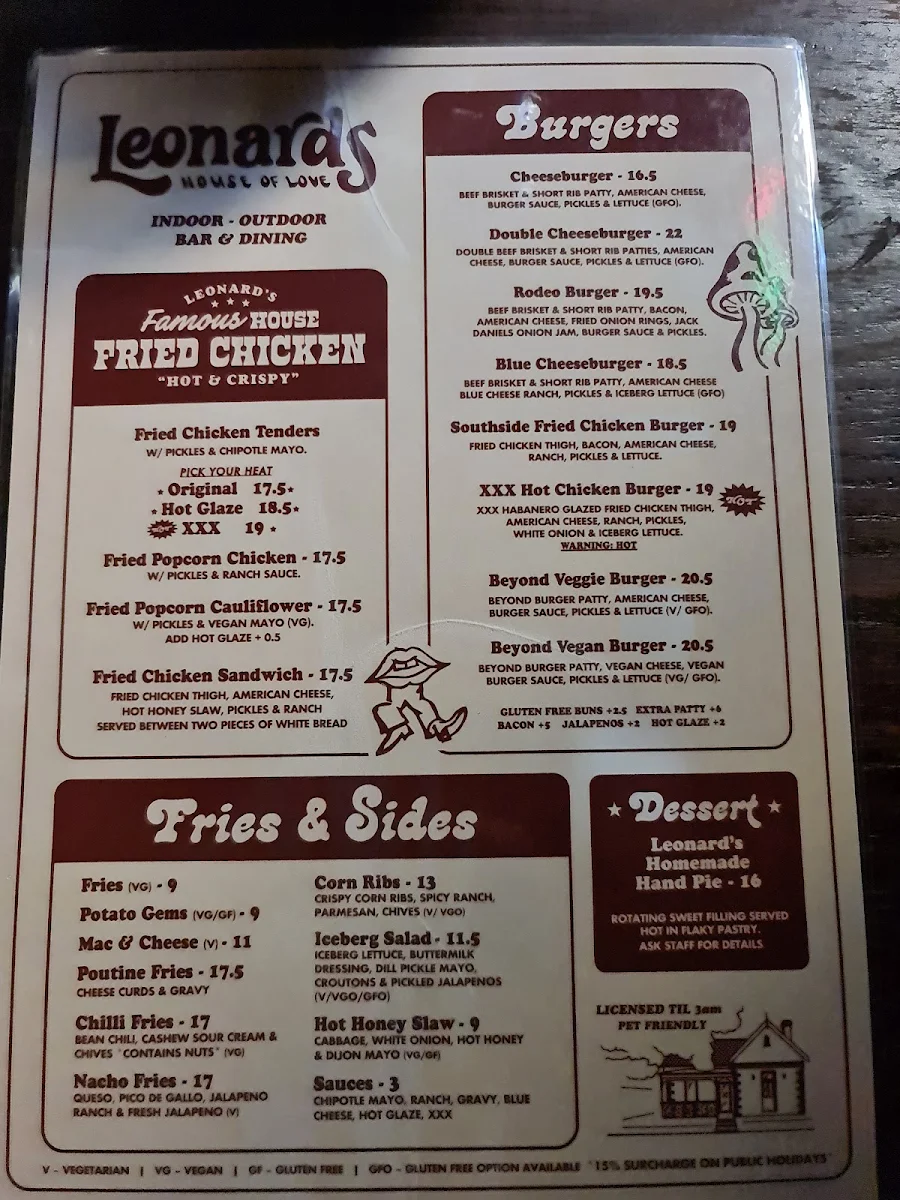 Menu, Leonards House of Love