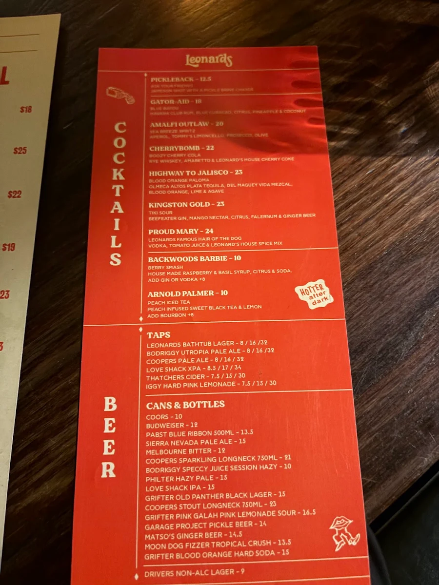 Menu, Leonards House of Love