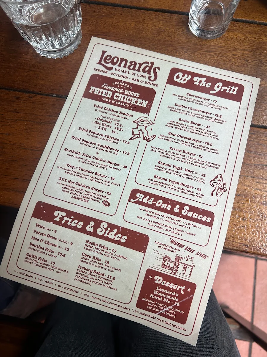 Menu, Leonards House of Love