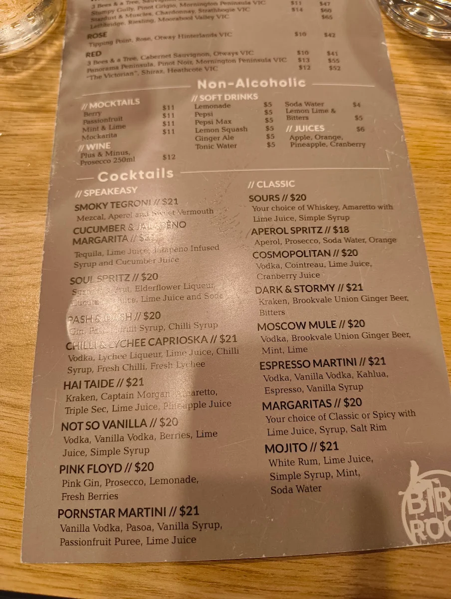 Menu, Bird Rock Jan Juc