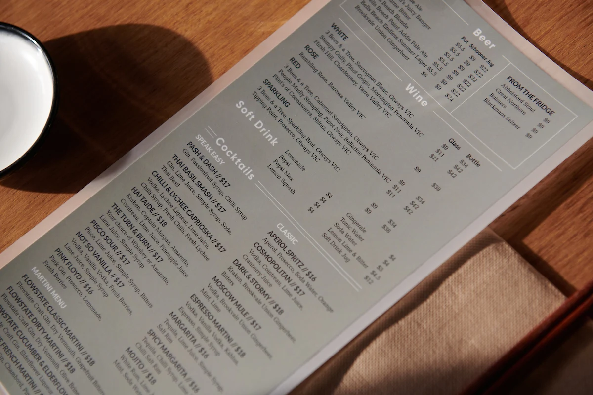 Menu, Bird Rock Jan Juc