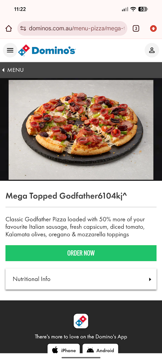 Menu, Domino's Pizza Weston