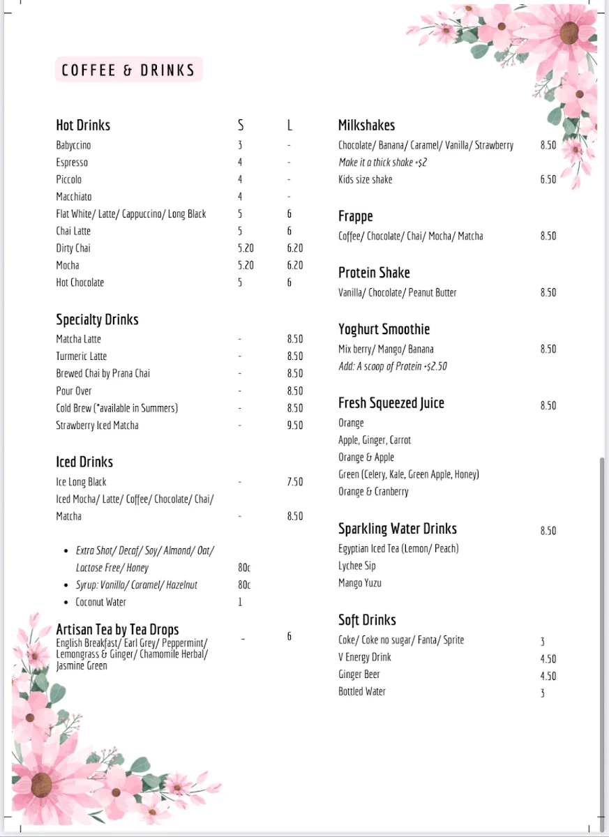 Menu, The Coffee Studio Rouse Hill