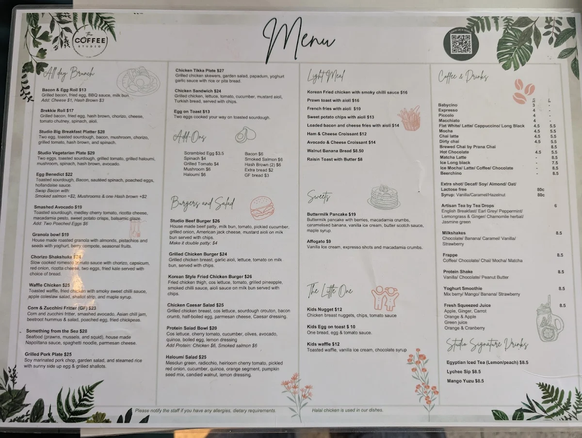 Menu, The Coffee Studio Rouse Hill
