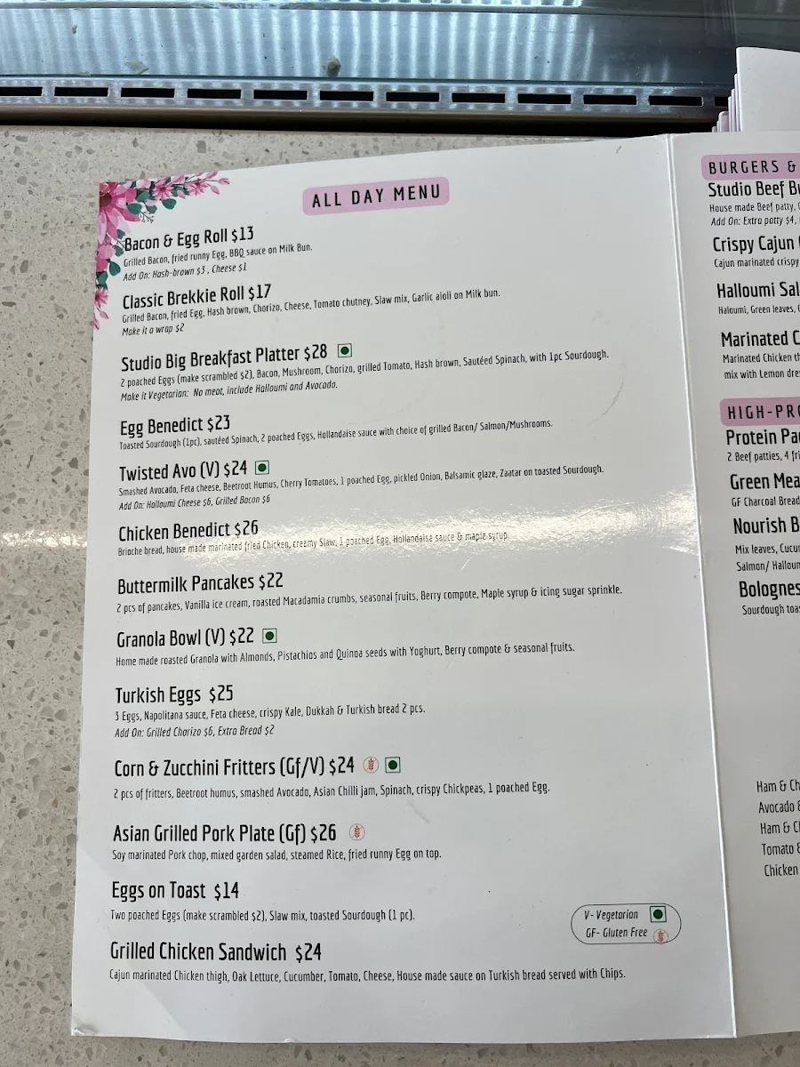Menu, The Coffee Studio Rouse Hill