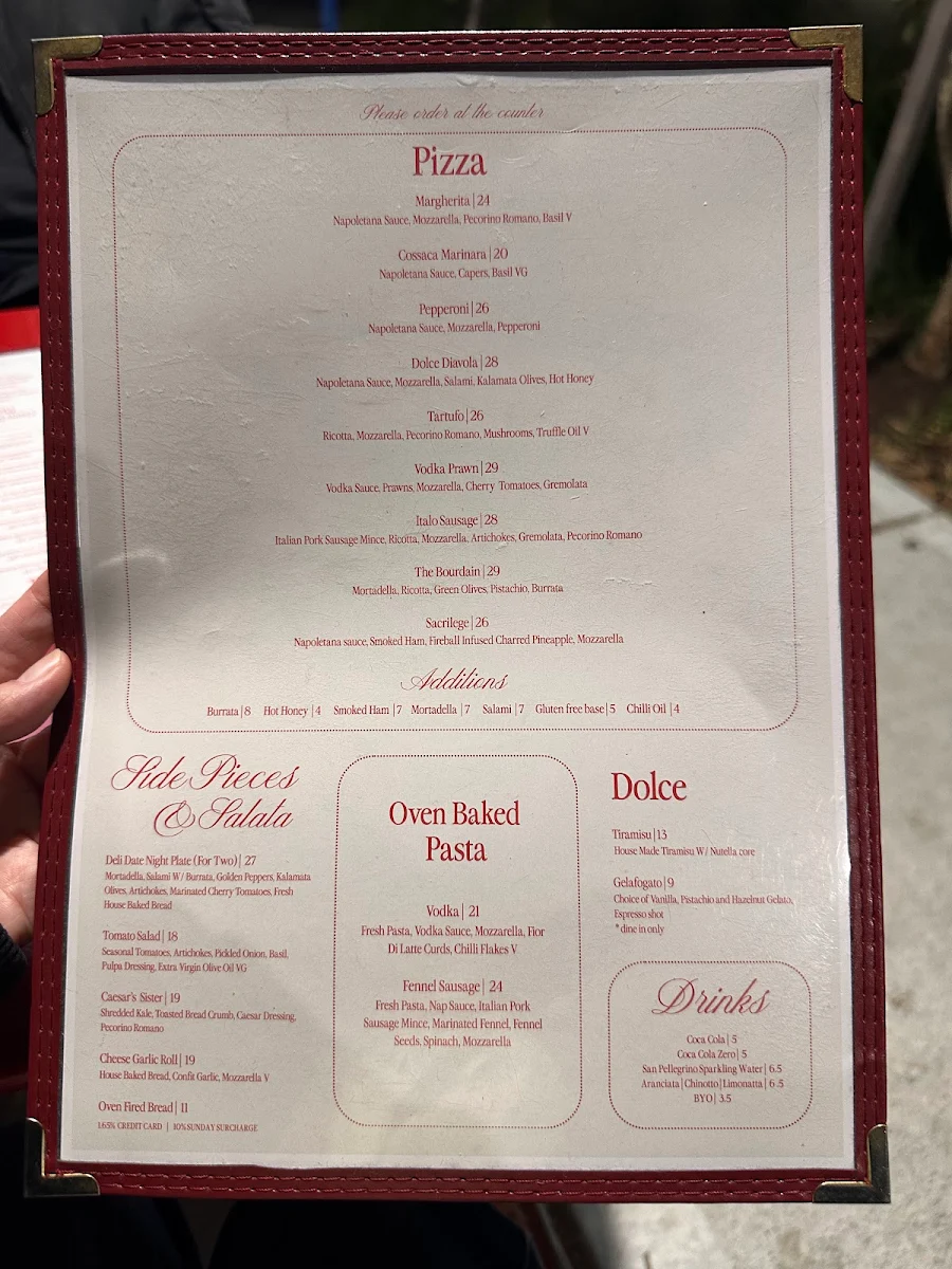 Menu, Frankly Nicks Pizzeria