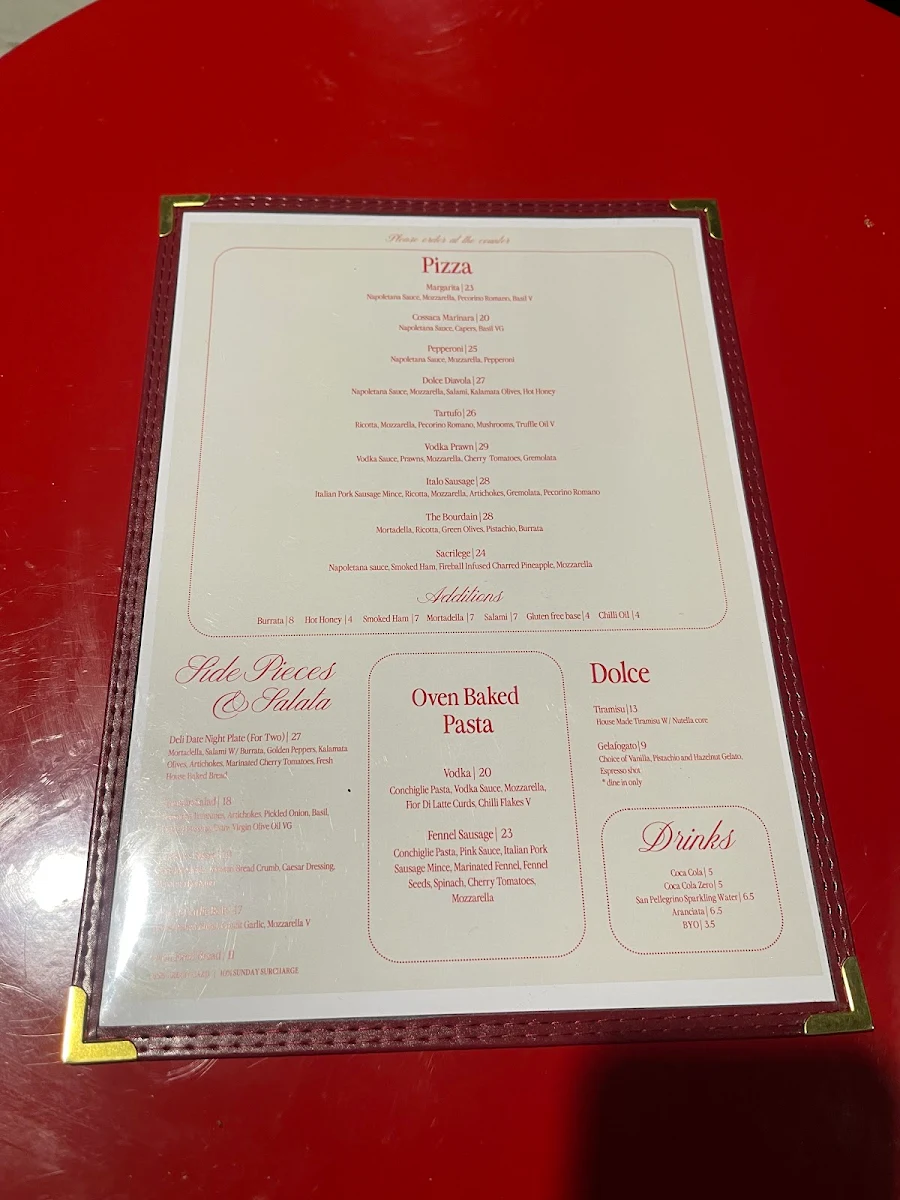 Menu, Frankly Nicks Pizzeria