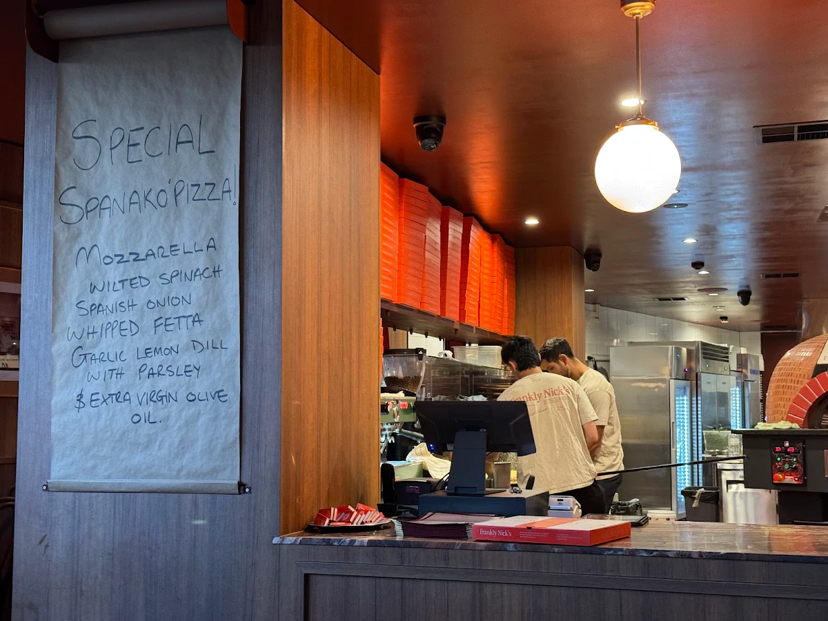 Menu, Frankly Nicks Pizzeria
