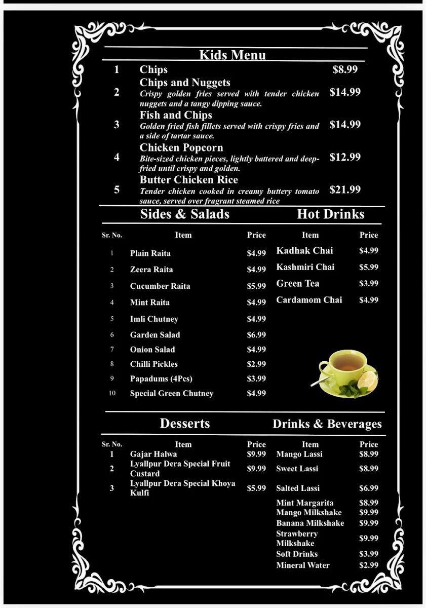 Menu, Lyallpur Dera Restaurant