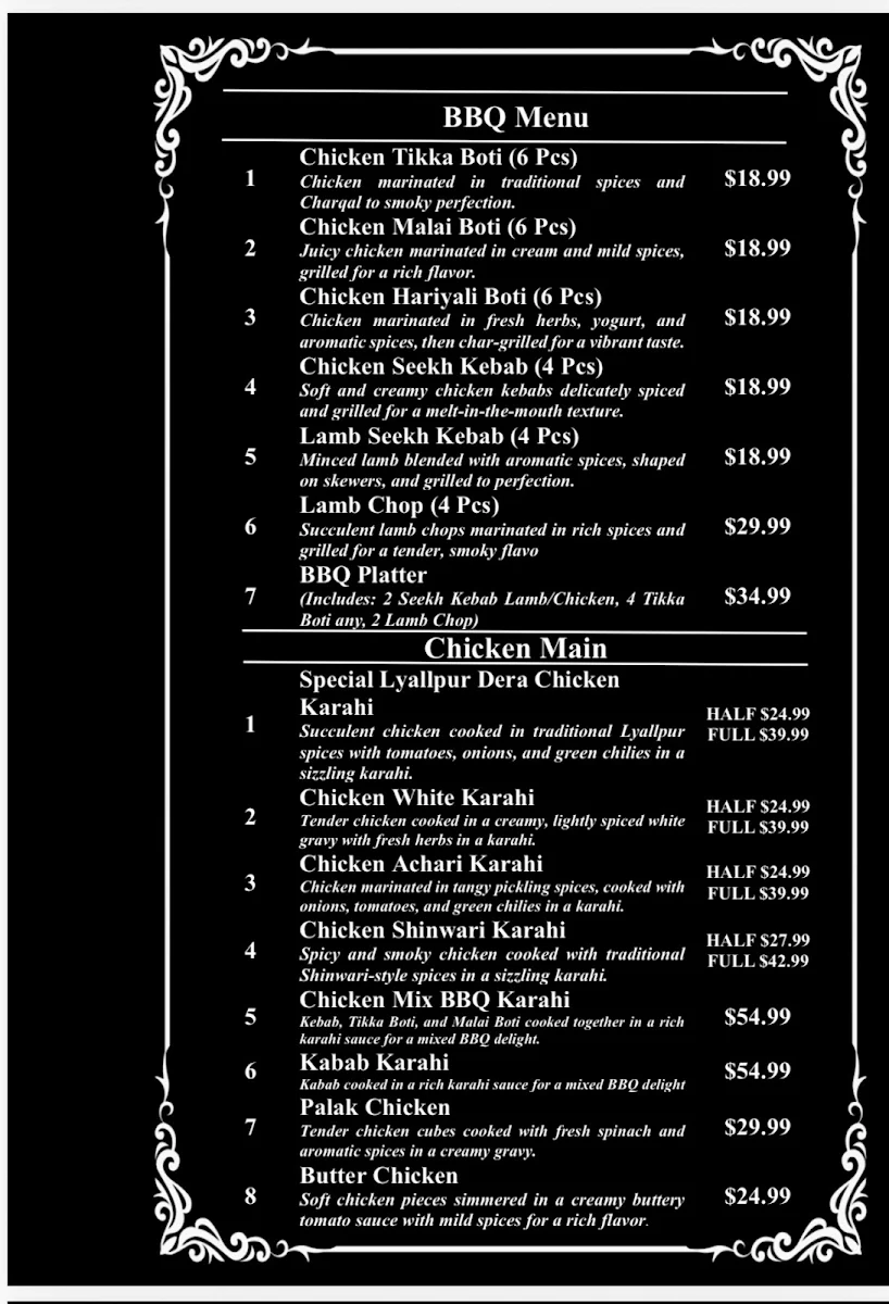 Menu, Lyallpur Dera Restaurant
