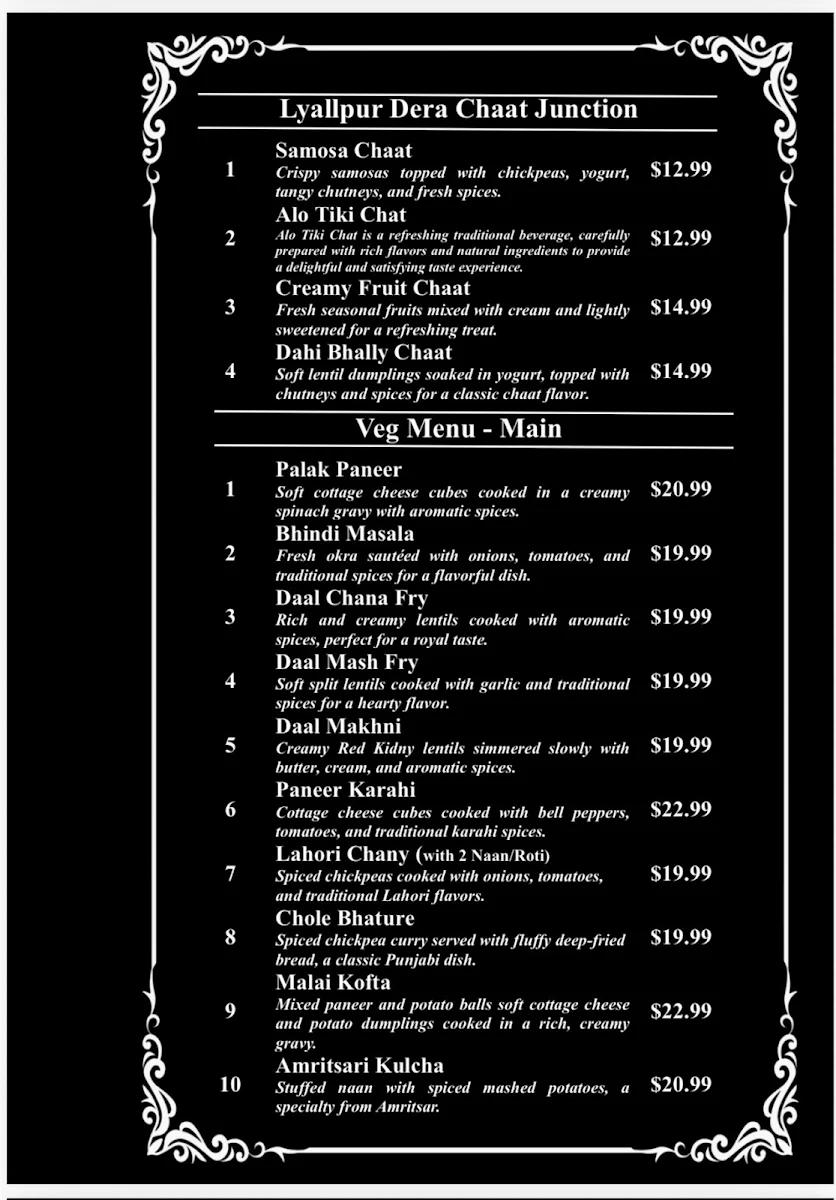 Menu, Lyallpur Dera Restaurant