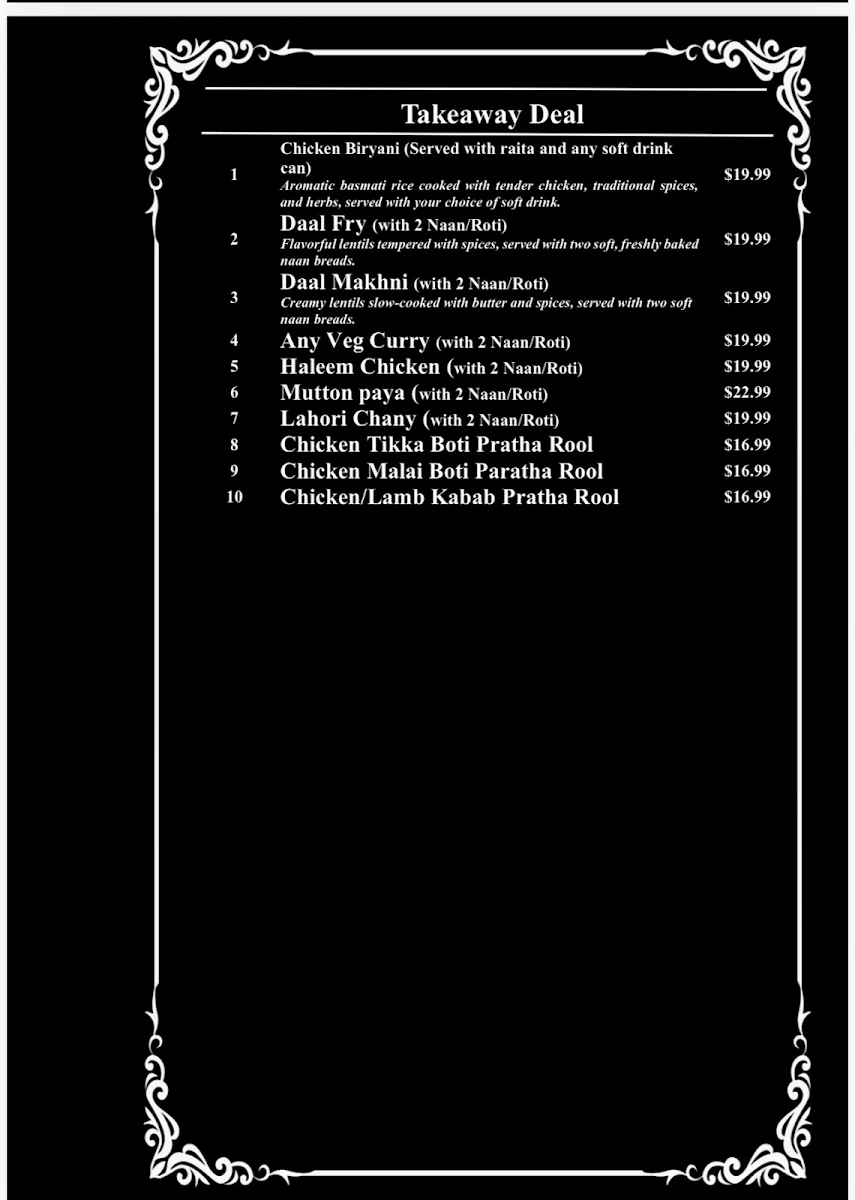 Menu, Lyallpur Dera Restaurant
